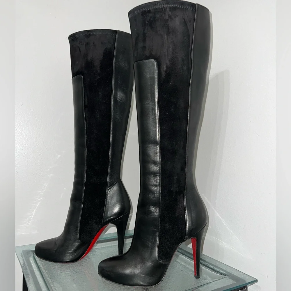 Christian Louboutin black leather and suede knee high boots - Picture 15 of 15